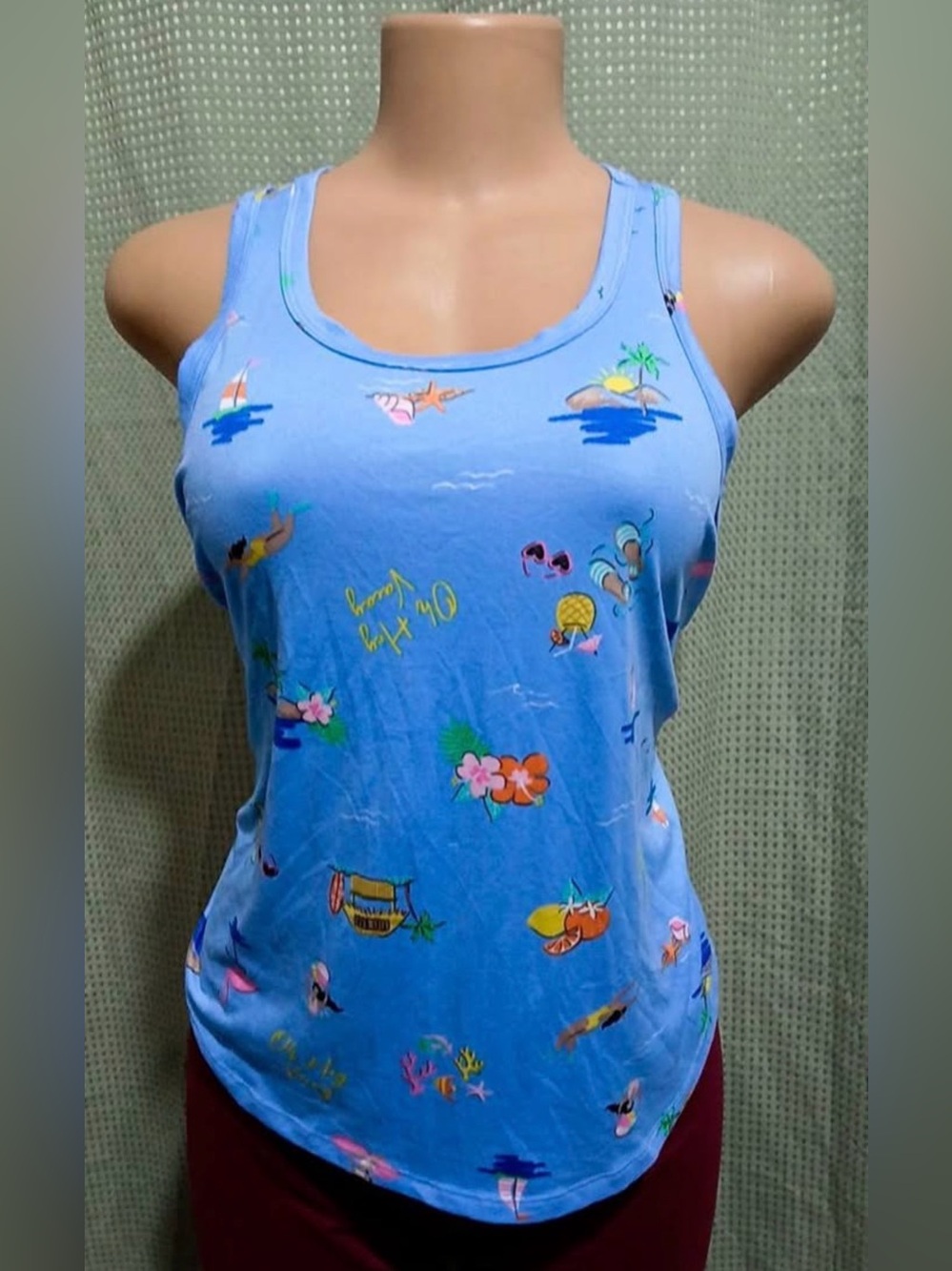 Blue Tropical Print Tank Top